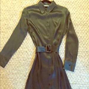 Satin slim midi shirt dress